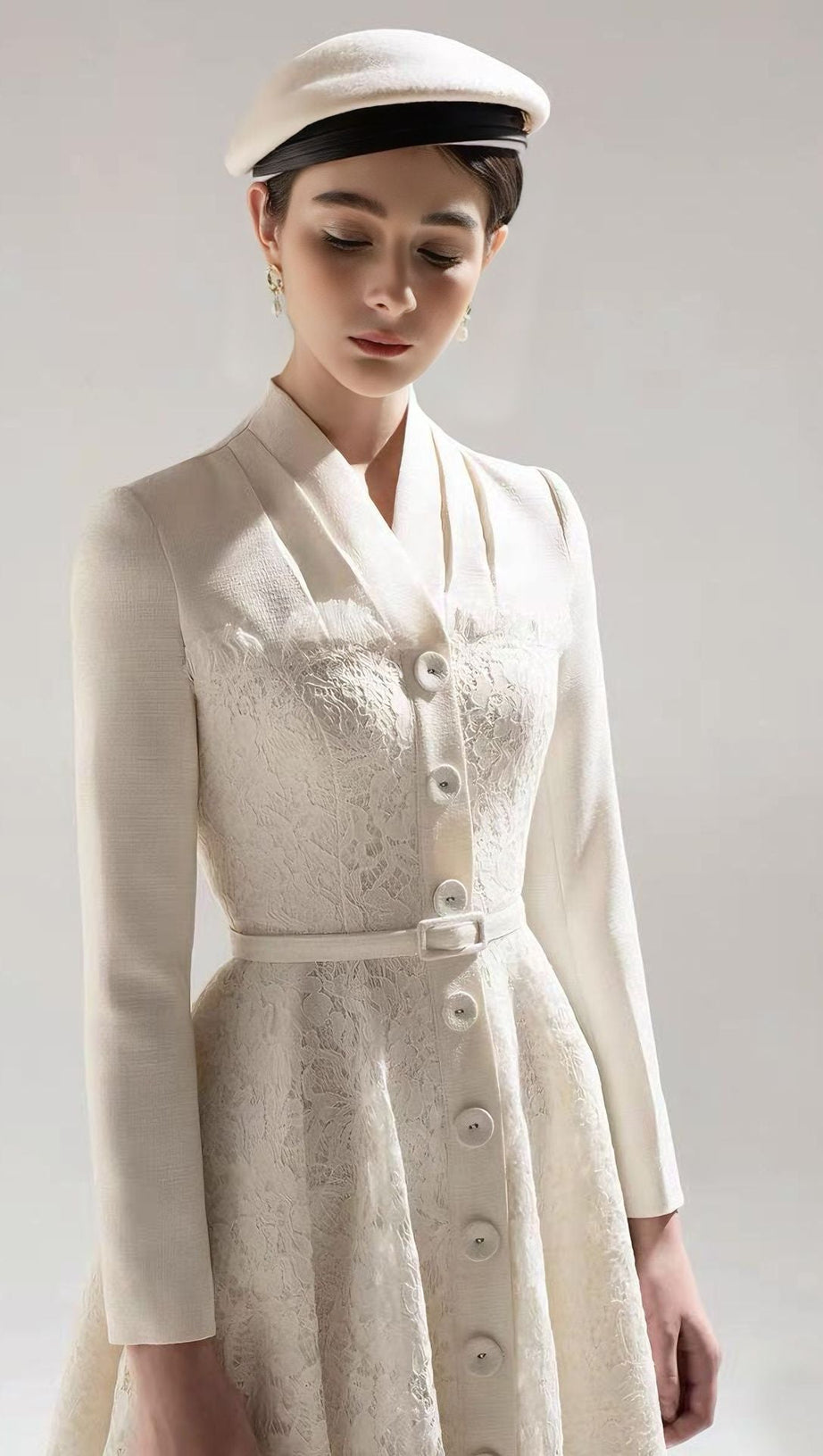 Apricot Patchwork Lace Midi Blazer Dress