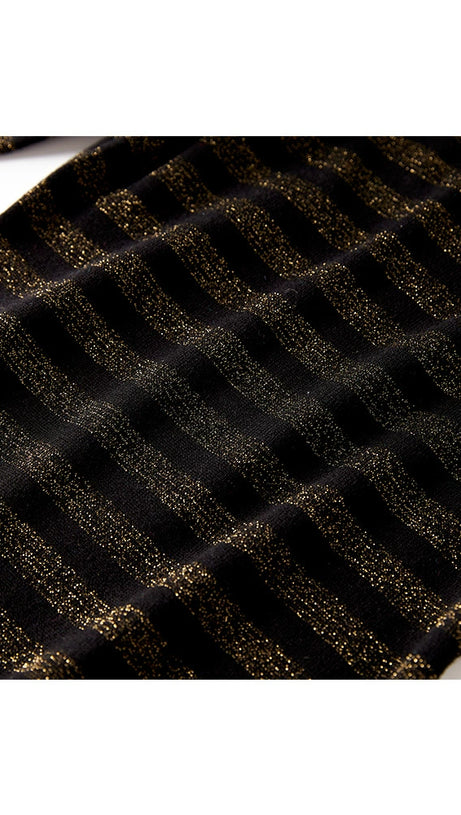 CARLIN JERSEY GESTREIFTES LANGÄRMELIGES MINIKLEID IN SCHWARZ