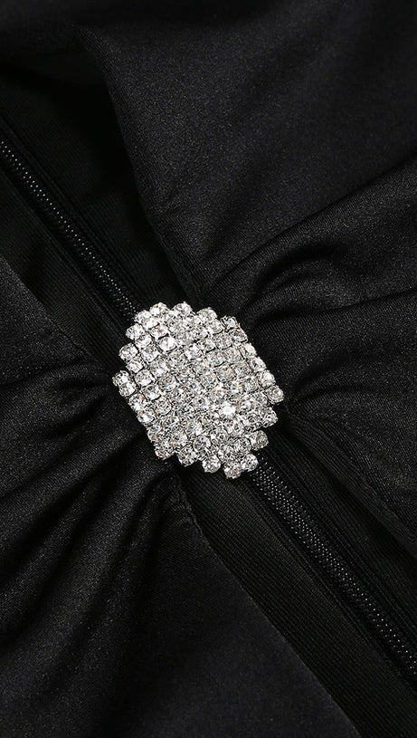 CRYSTAL-EMBELLISHED CUTOUT BLACK MINI DRESS