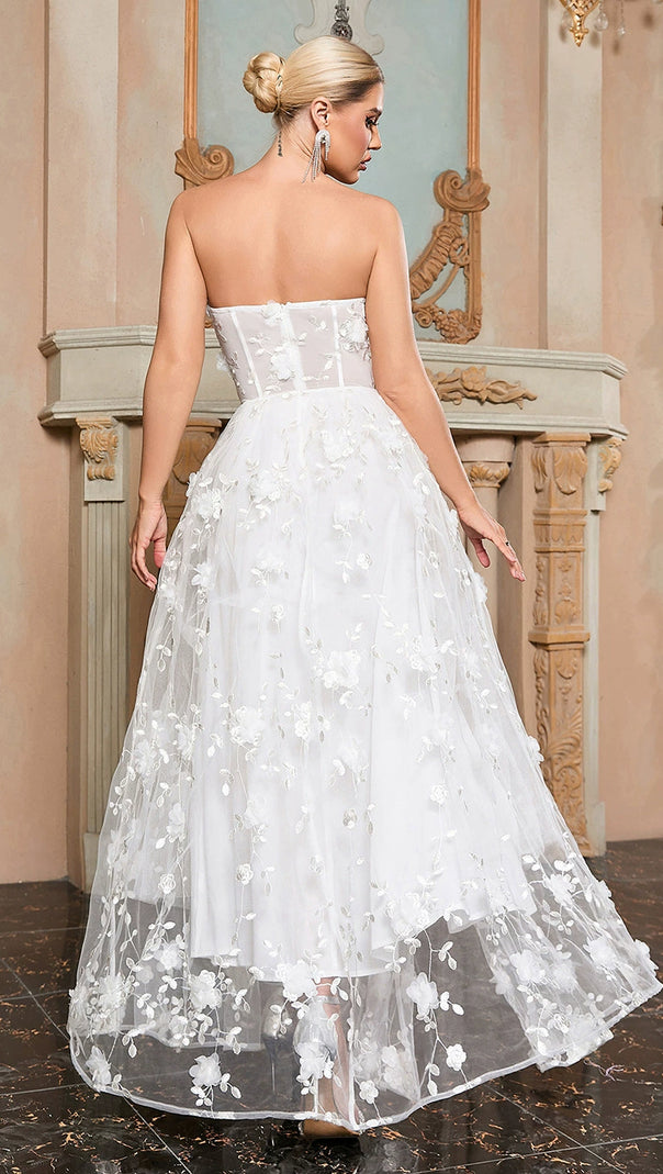 AIIZIE ENID WHITE FLORAL APPLIQUE MESH BANDAGE TUBE MAXI DRESS - product image