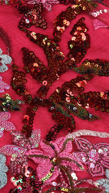 STRAPLESS FLORAL SEQUINS EMBROIDERY BODYCON GOWN MAXI DRESS