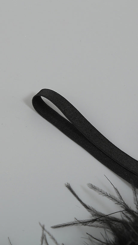 OFF-SHOULDER FEATHER PANEL BLACK DRESS