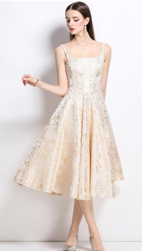vanessa A-line Jacquard midi dress - apricot