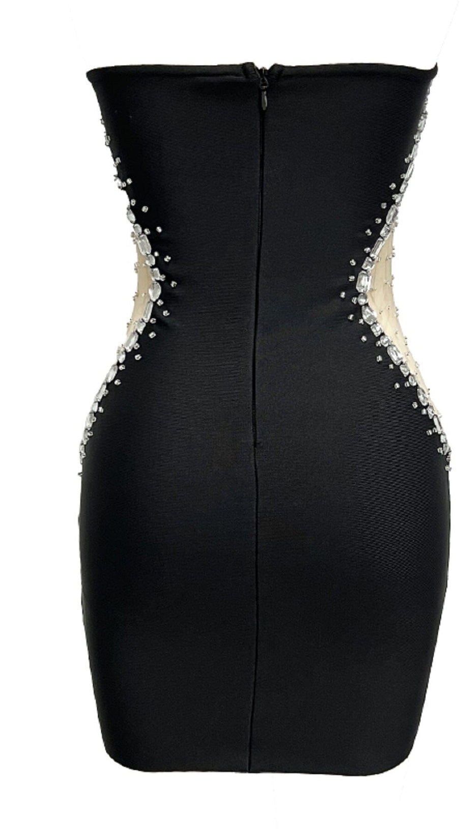 STRAPLESS RHINESTONE BANDAGE DRESS IN BLACK