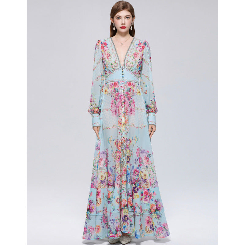 xaviera Chiffon mesh A-line printed maxi dress