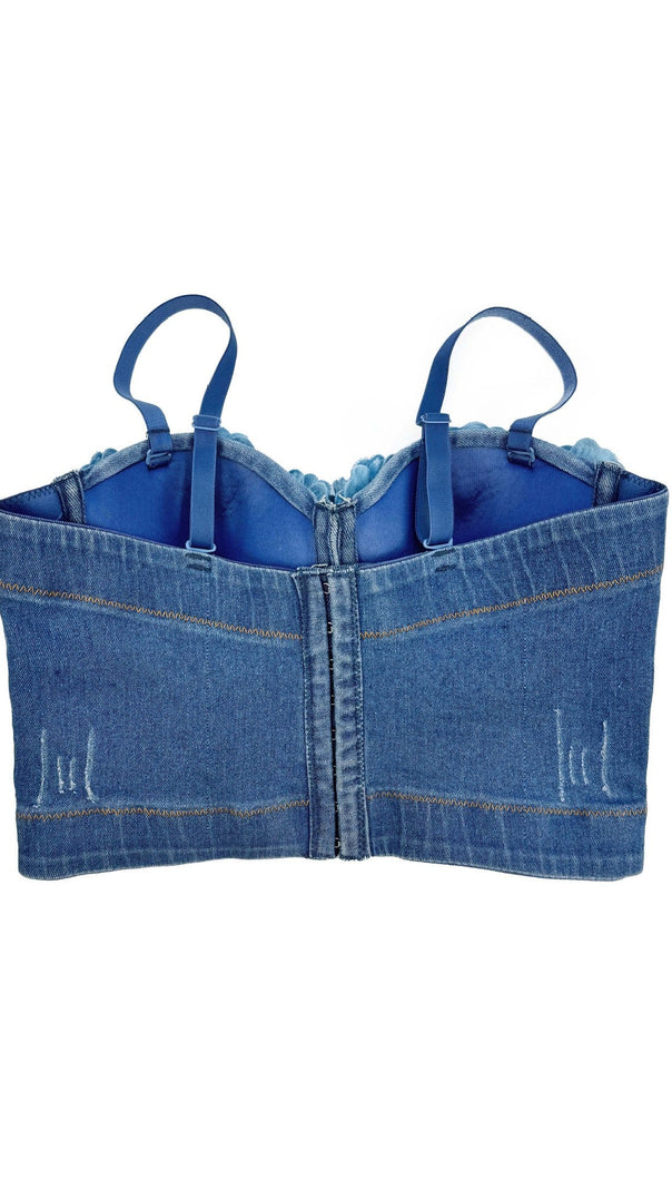 AIIZIE DENIM TOP WITH ROSES - product image
