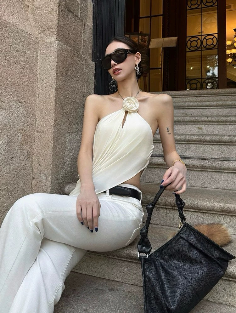 AIIZIE SATIN COWL NECK HALTER TOP IN WHITE - product image