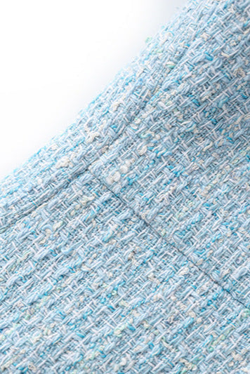 HALTER NECK TWEED VEST MINI DRESS IN BLUE