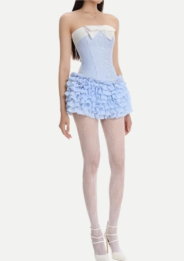 AIIZIE STRIPED BUSTIER TOP SKIRT SET IN BLUE - product image