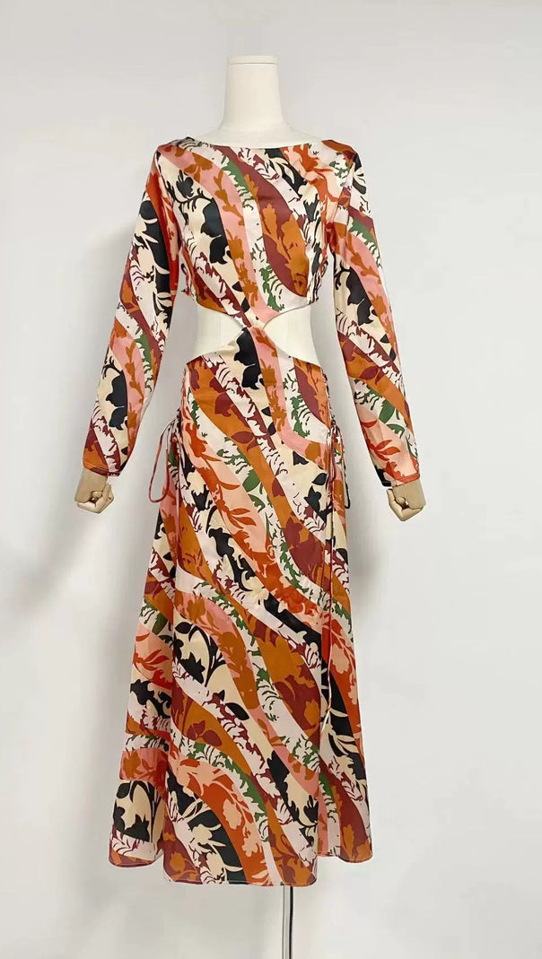 AIIZIE CATHERINE PRINTED CUT-OUT MAXI DRESS IN ORANGE - product image