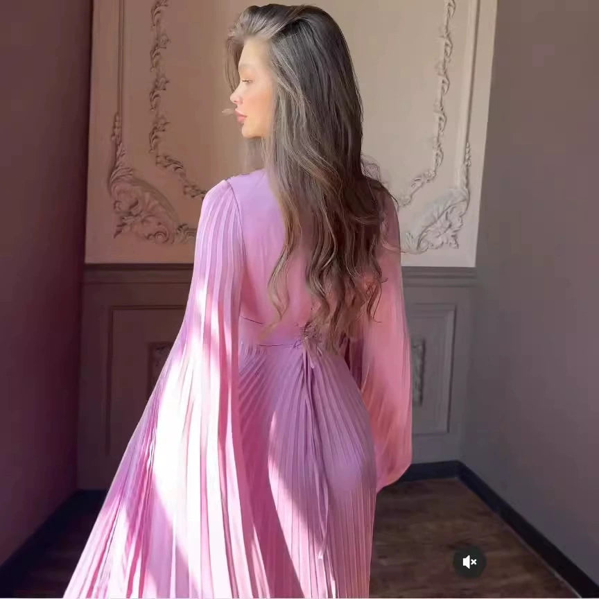 AIIZIE MANDY SLIT SLEEVE RUCHED MAXI DRESS IN ROSE PINK - product image