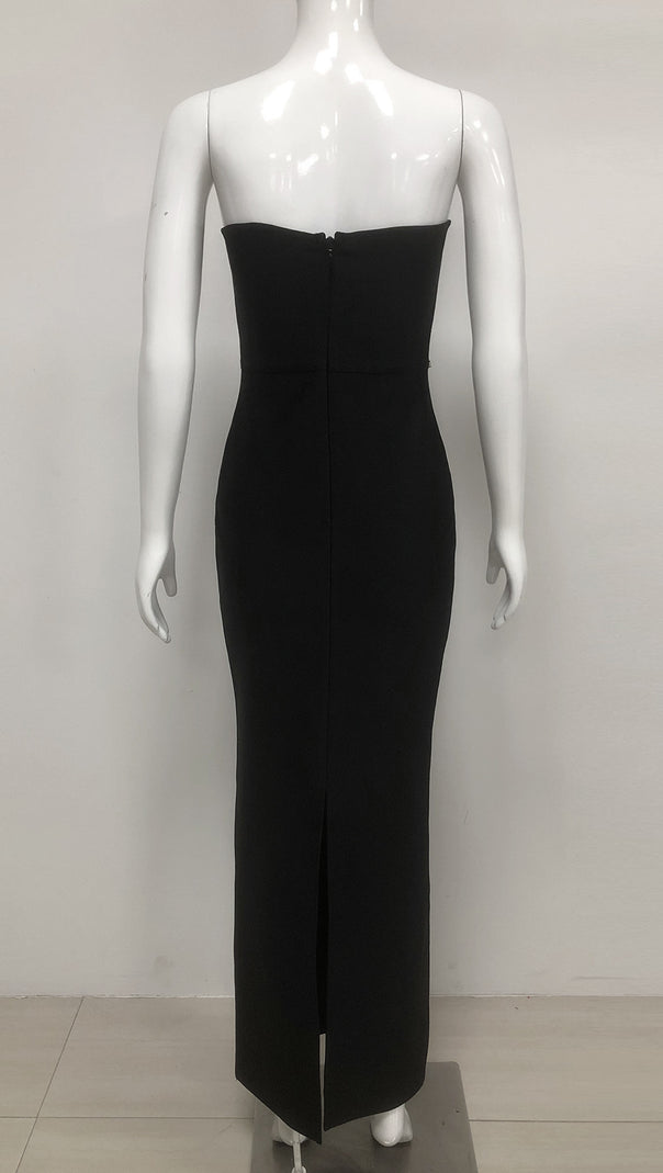 AIIZIE STRAPLESS BLACK RHINESTONE CORSET MAXI DRESS - product image