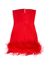 Deep V tube top ostrich feather hip-wrapped mini dress red