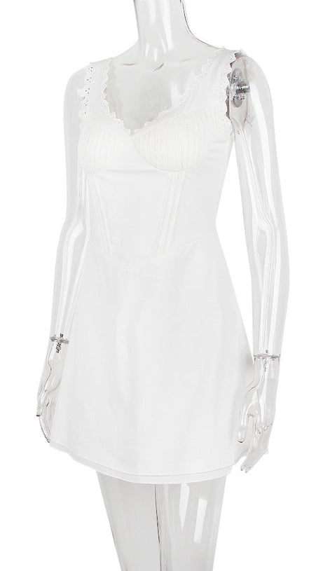 WHITE PIN TUCK MINI DRESS