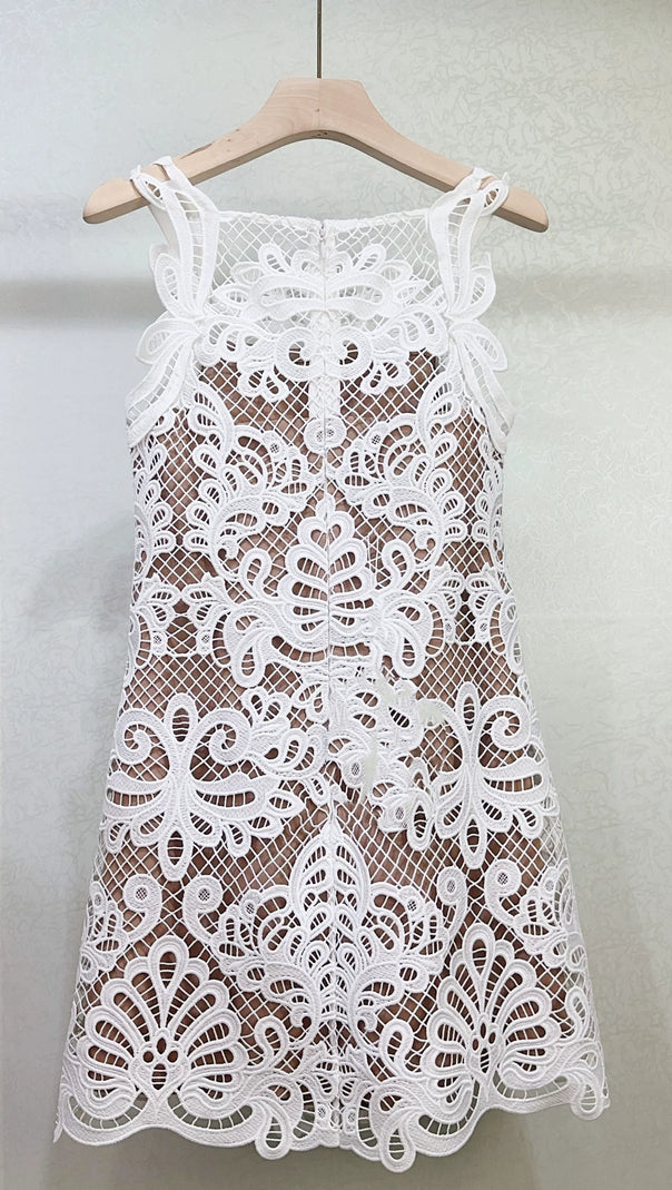 AIIZIE ODELETTE WHITE GUIPURE LACE MINI DRESS - product image