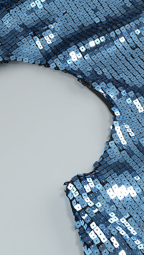 SHARON SEQUIN HALTER MAXI DRESS IN CERULEAN BLUE