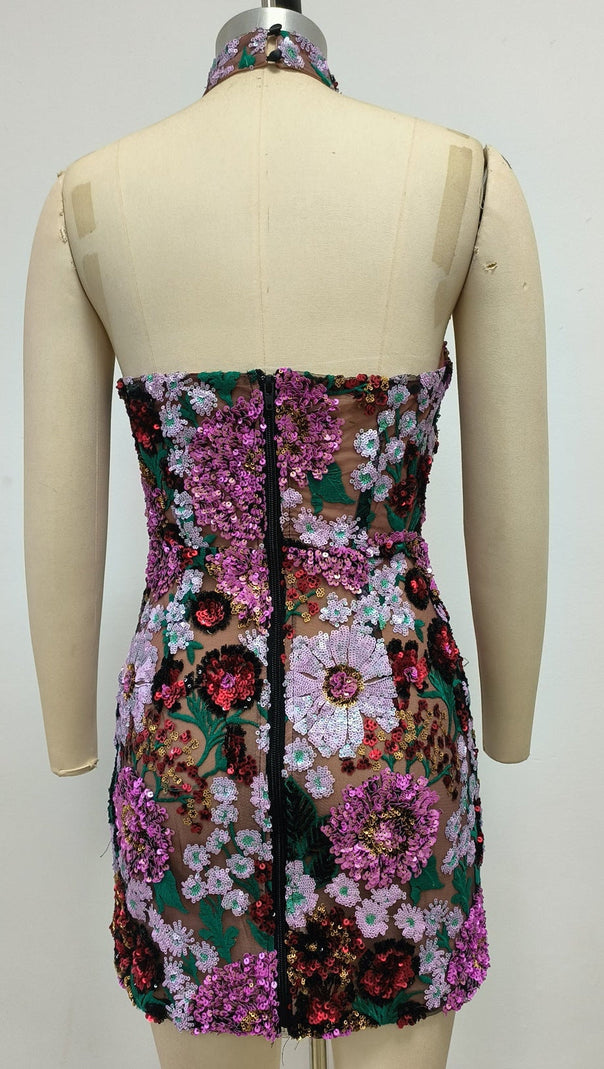 AIIZIE VIOLET OPEN-BACK EMBROIDERED MINI DRESS - product image