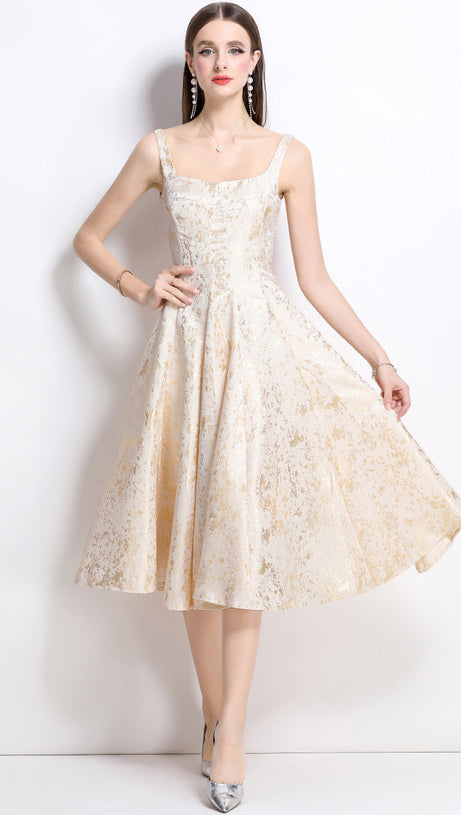 vanessa A-line Jacquard midi dress - apricot