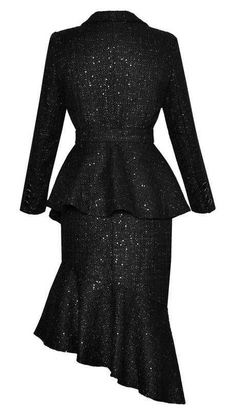 3D FLOWER JACKET HIP FISHTAIL SKIRT SET