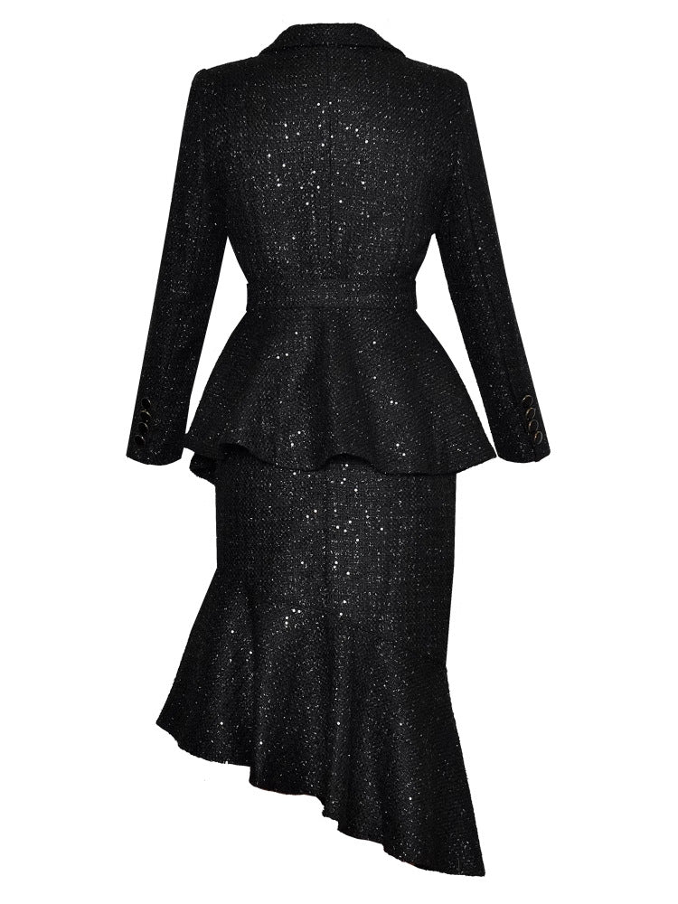 3D FLOWER JACKET HIP FISHTAIL SKIRT SET