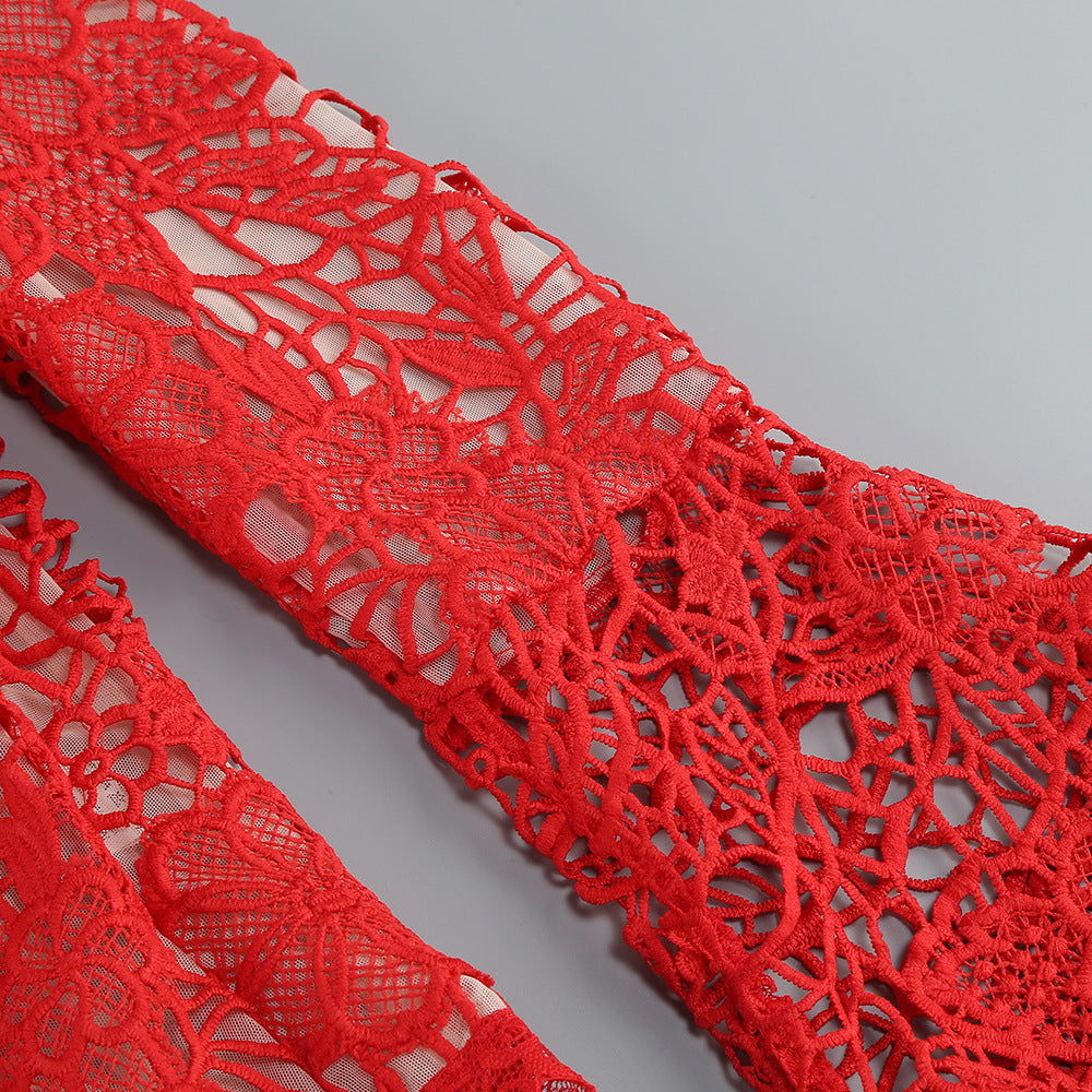 AIIZIE LACE-EMBELLISHED TRUMPET SLEEVE JUMPSUITS IN RED - product image