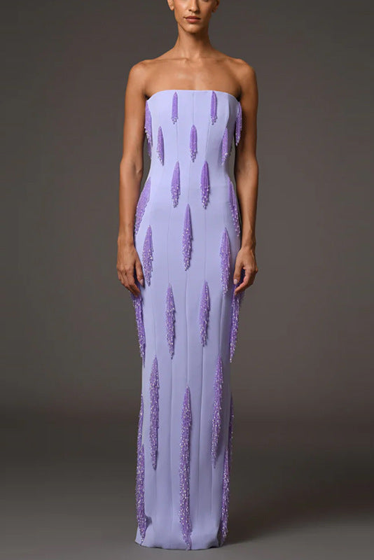 Purple Embellished Off-Shoulder Maxi Dress