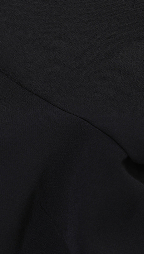 REGINA BLACK ASYMMETRIC NECK POLYCOTTON SHEATH MIDI DRESS