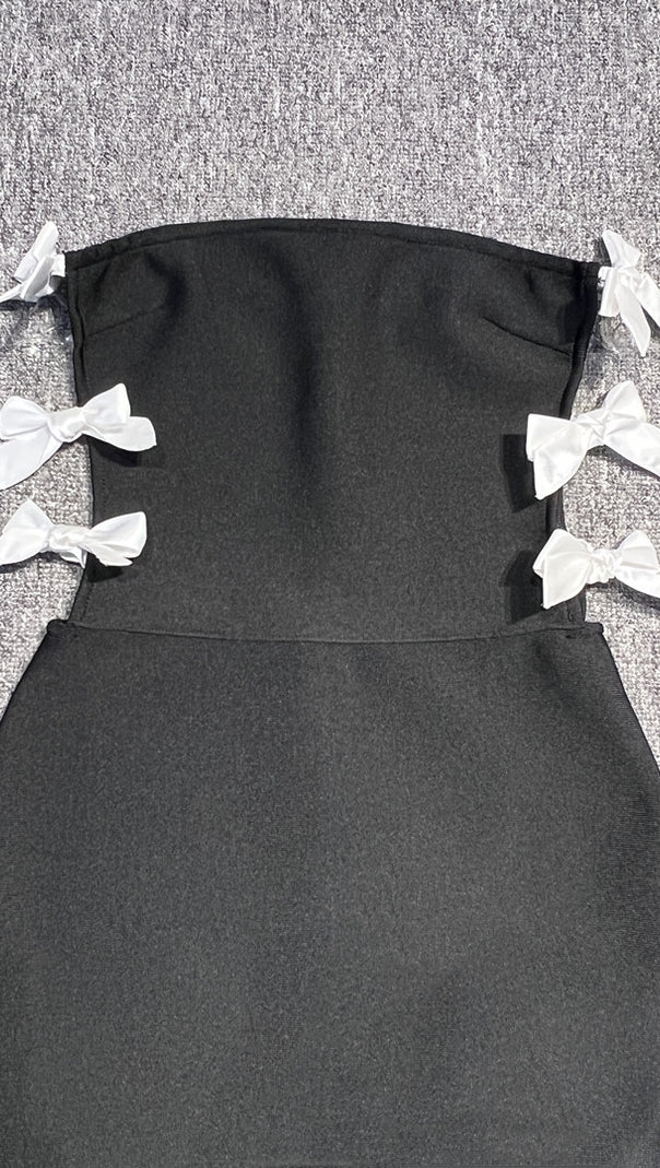 AIIZIE OFF-SHOULDER SLIM FIT HOLLOW BOW BANDAGE FISHTAIL SKIRT BLACK - product image