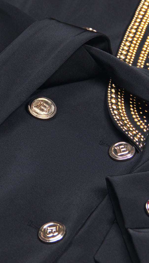 Eleganter Blazer „Gail“ mit Perlenkragen und Schnürung, zweireihig