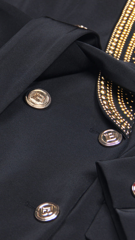 GAIL BEADED COLLAR LACE-UP DOUBLE BREASTED DRESSY BLAZER