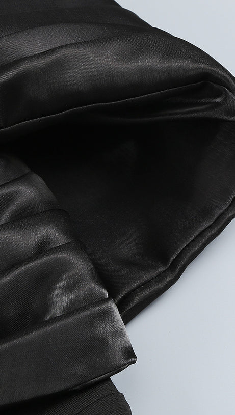 SOPHIA OFF SHOULDER RUCHED MAXI SLIT DRESS IN BLACK