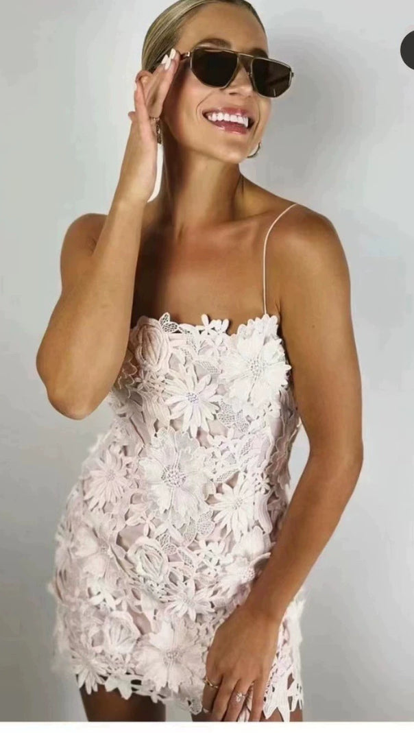 AIIZIE FREDA FLORAL LACE MINI DRESS IN PINK - product image