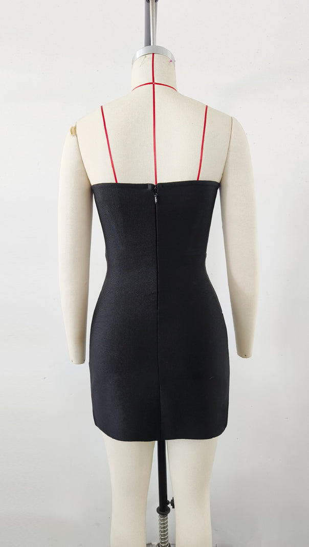AIIZIE BANDAGE RHINESTONE MINI DRESS SHORT BLACK - product image