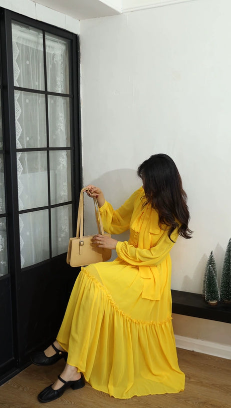 YELLOW LONG-SLEEVED  MAXI DRESS