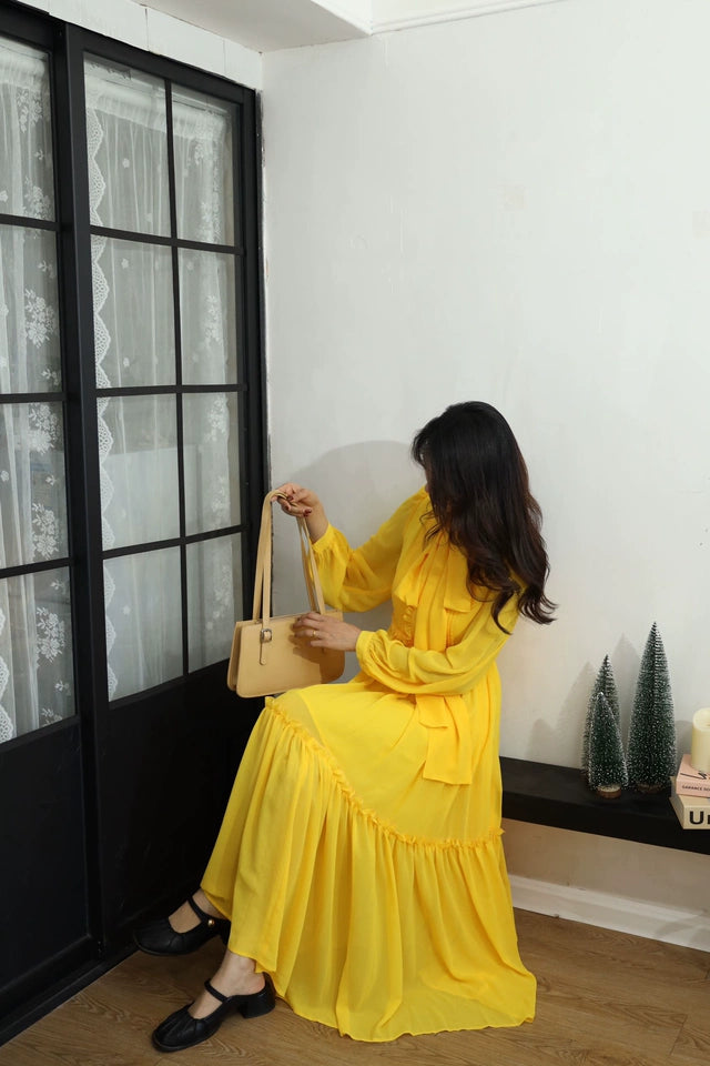 AIIZIE YELLOW LONG-SLEEVED MAXI DRESS - product image