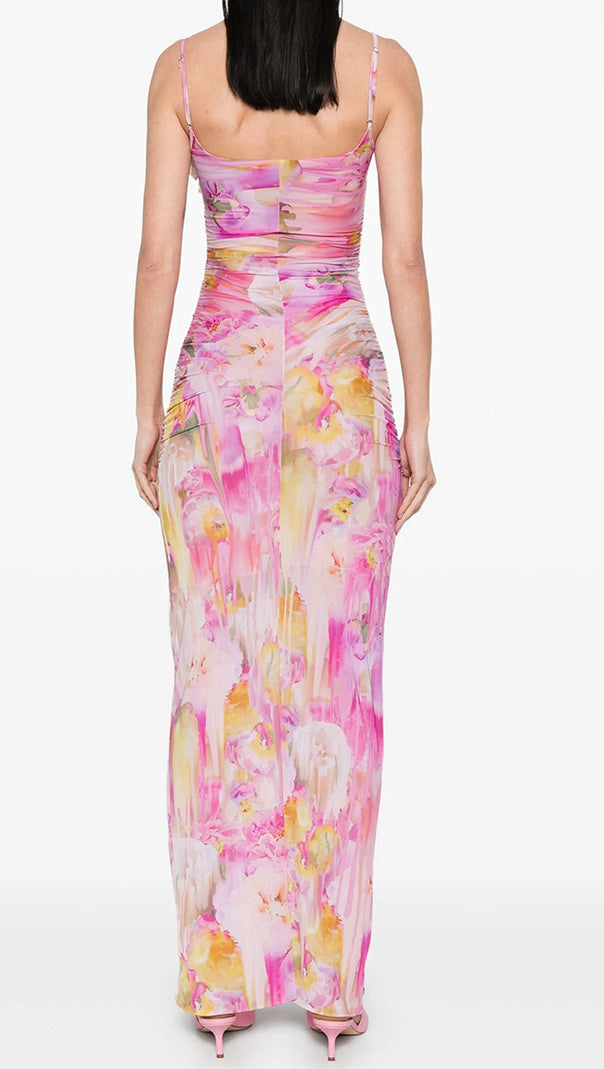 AIIZIE MOLLY FLORAL APPLIQUÉ PRINT MAXI DRESS IN PINK - product image