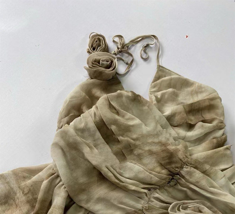 RUFFLED PYTHON-PRINT MINI DRESS IN SAND BEIGE