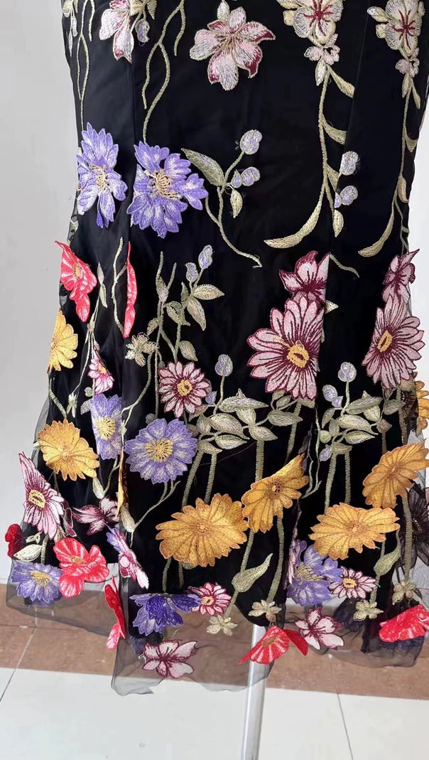 AIIZIE HALTER EMBROIDER FLORAL MIDI DRESS IN BLACK - product image