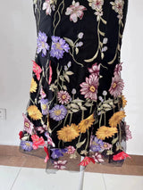 Halter Embroider Floral midi Dress in black