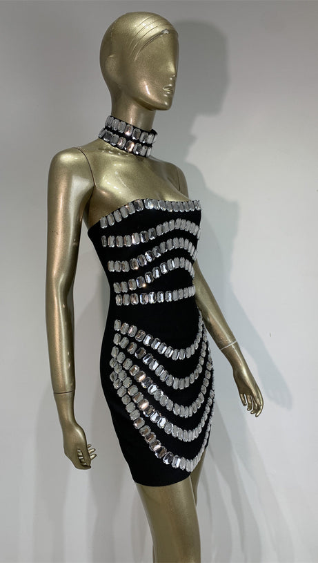 Strass-Bandage-Rock, enger Hüftrock 