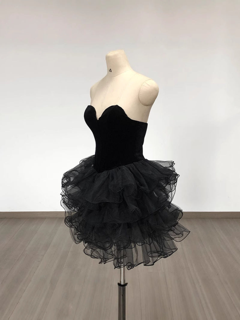 AIIZIE STRAPLESS RUFFLED ORGANZA CORSET MINI DRESS IN BLACK - product image