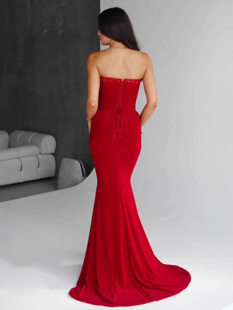 AIIZIE RED DIAMOND BANDAGE EVENING GOWN MAXI DRESS - product image