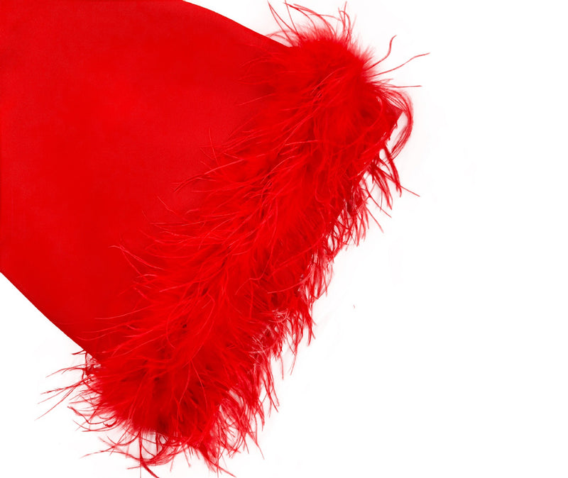 Deep V tube top ostrich feather hip-wrapped mini dress red