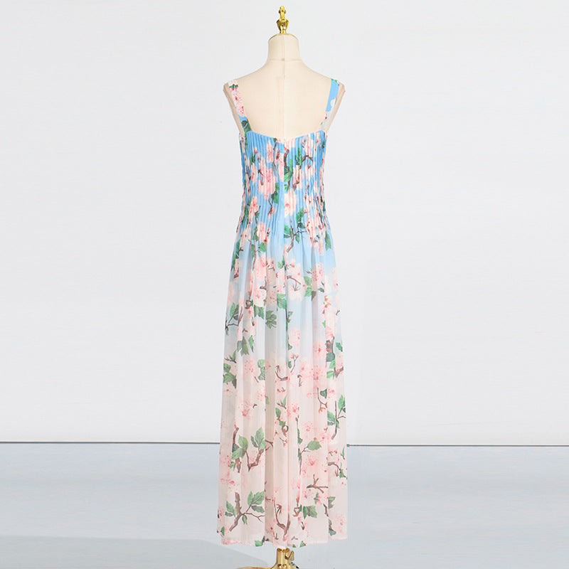 XAVIERA PLEATED SILK CHIFFON GOWN IN BLUE