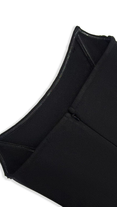 MINI ABITO CORTO CON BENDAGGI E STRASS NERO