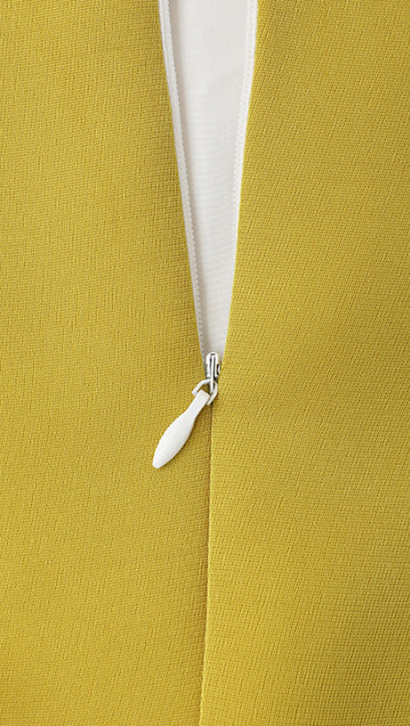 ARLENE YELLOW LONG SLEEVED CUT OUT SILK TAFFETA MIDI DRESS