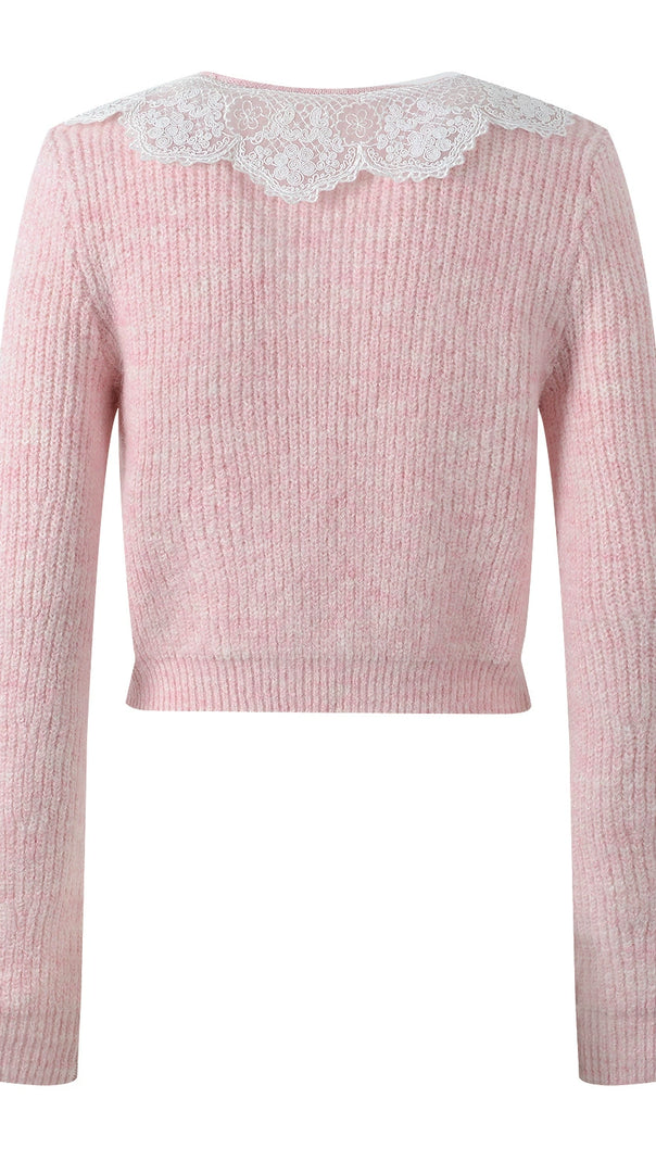 AIIZIE FLUFFY RIBBED-KNIT STRETCH-WOVEN BLEND CARDIGAN IN PINK - product image