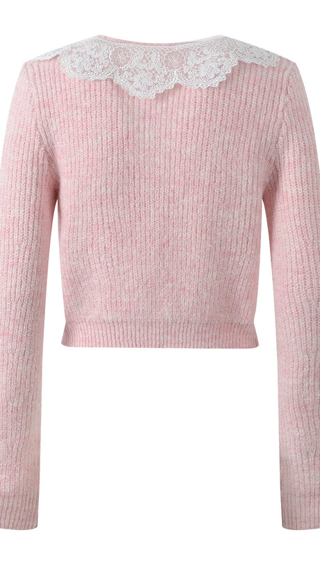 FLUFFY RIBBED-KNIT STRETCH-WOVEN BLEND CARDIGAN IN PINK