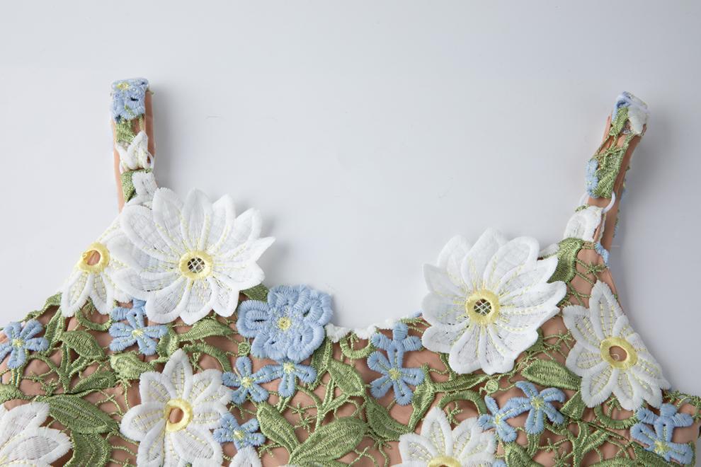 CELESTE FLORAL HOLLOW STITCHING MAXI DRESS IN GREEN