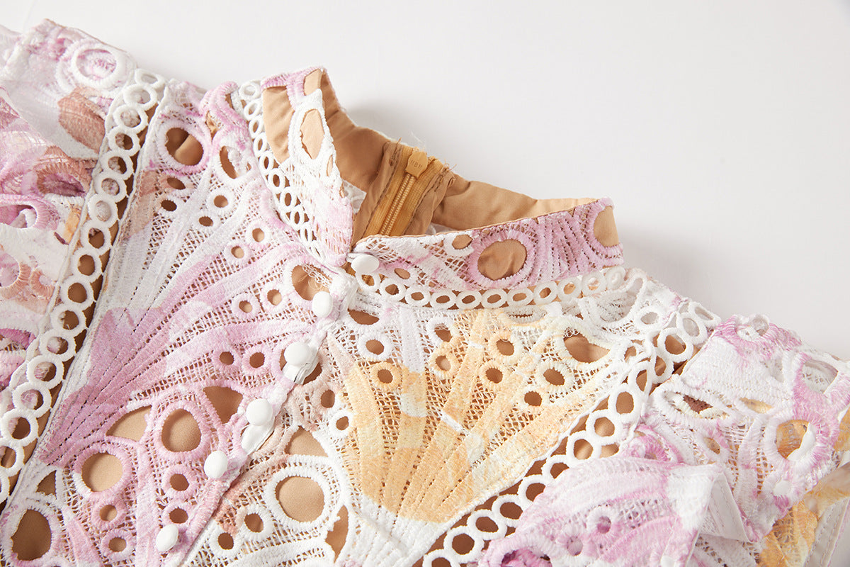 CHLOE HOLLOW OUT FLOWER EMBROIDERY MAXI DRESS IN PINK PURPLE